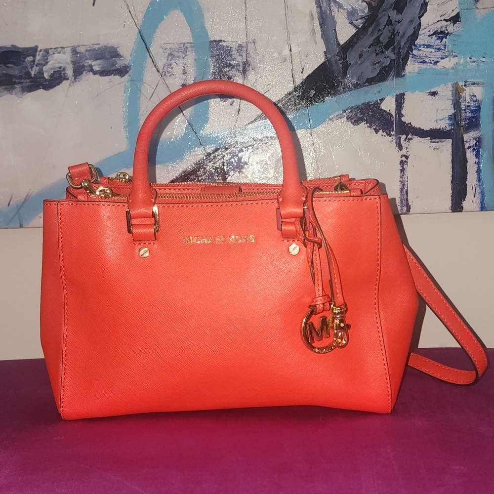 Michael Michael Kors Orange Leather Small Sutton Tote